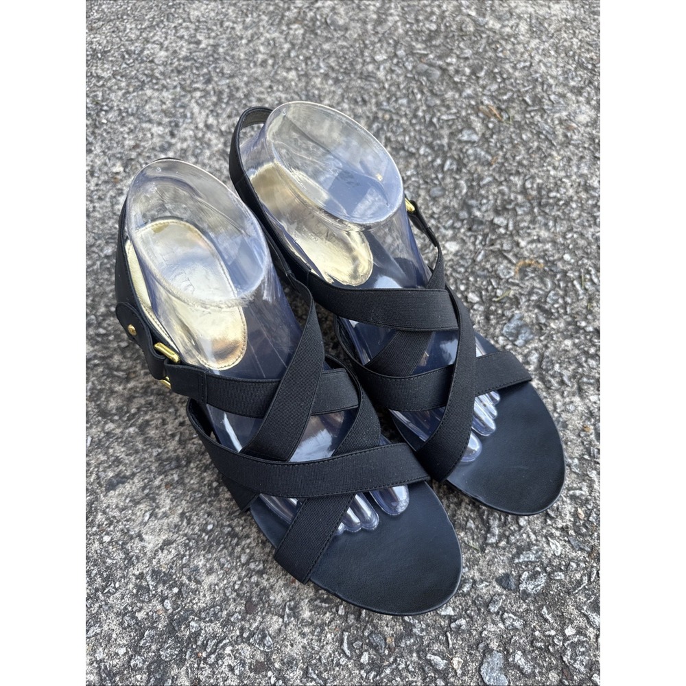 Lauren Ralph Lauren Women 10 B Rocio Black Slingback Strappy Wedge Sandals 14740